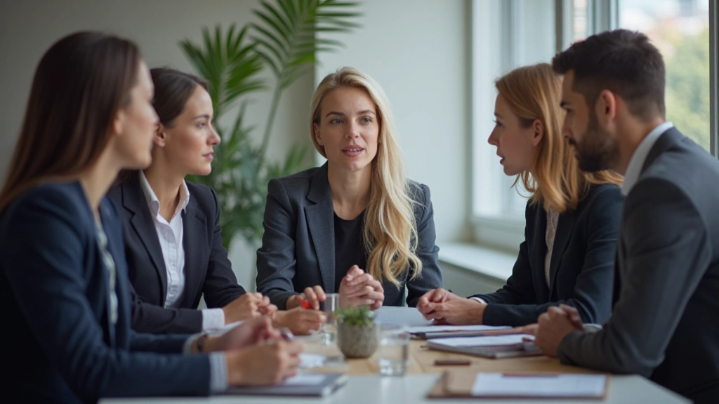 Diverse team in brainstormsessie, iedereen betrokken, goed luisterend naar elkaar, moderne kantoor omgeving